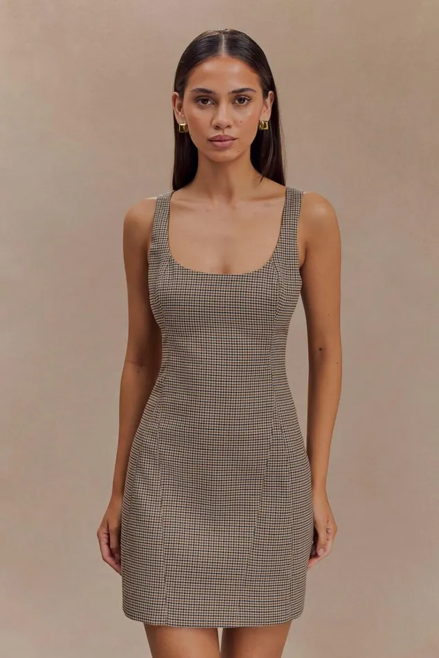 Dresses Women Meshki Beth Mini Dress 8211 Tan Check