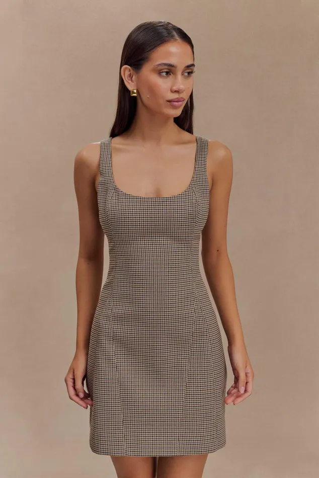 Dresses Women Meshki Beth Mini Dress 8211 Tan Check