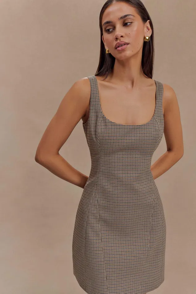 Dresses Women Meshki Beth Mini Dress 8211 Tan Check