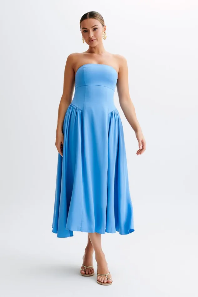 Dresses Women Meshki Carmele Cotton Gathered Midi Dress 8211 Iris Blue