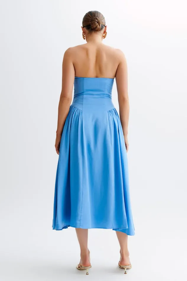 Dresses Women Meshki Carmele Cotton Gathered Midi Dress 8211 Iris Blue