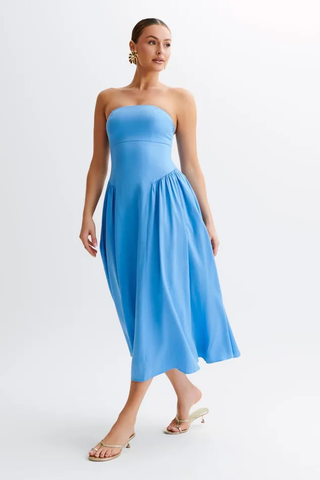 Dresses Women Meshki Carmele Cotton Gathered Midi Dress 8211 Iris Blue