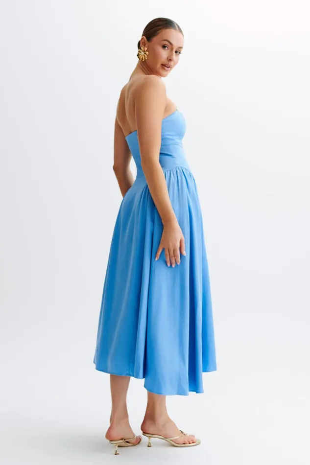 Dresses Women Meshki Carmele Cotton Gathered Midi Dress 8211 Iris Blue