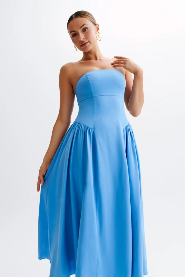 Dresses Women Meshki Carmele Cotton Gathered Midi Dress 8211 Iris Blue