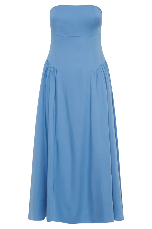 Dresses Women Meshki Carmele Cotton Gathered Midi Dress 8211 Iris Blue