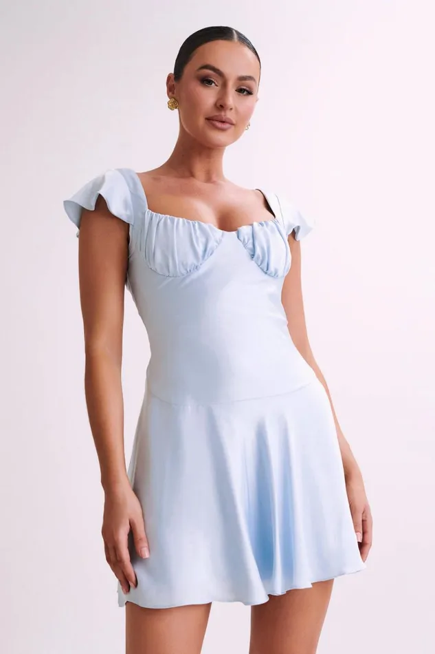 Dresses Women Meshki Carson Ruched Satin Mini Dress 8211 Powder Blue