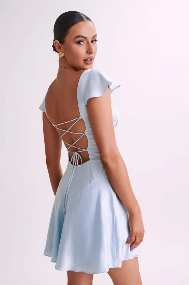 Dresses Women Meshki Carson Ruched Satin Mini Dress 8211 Powder Blue