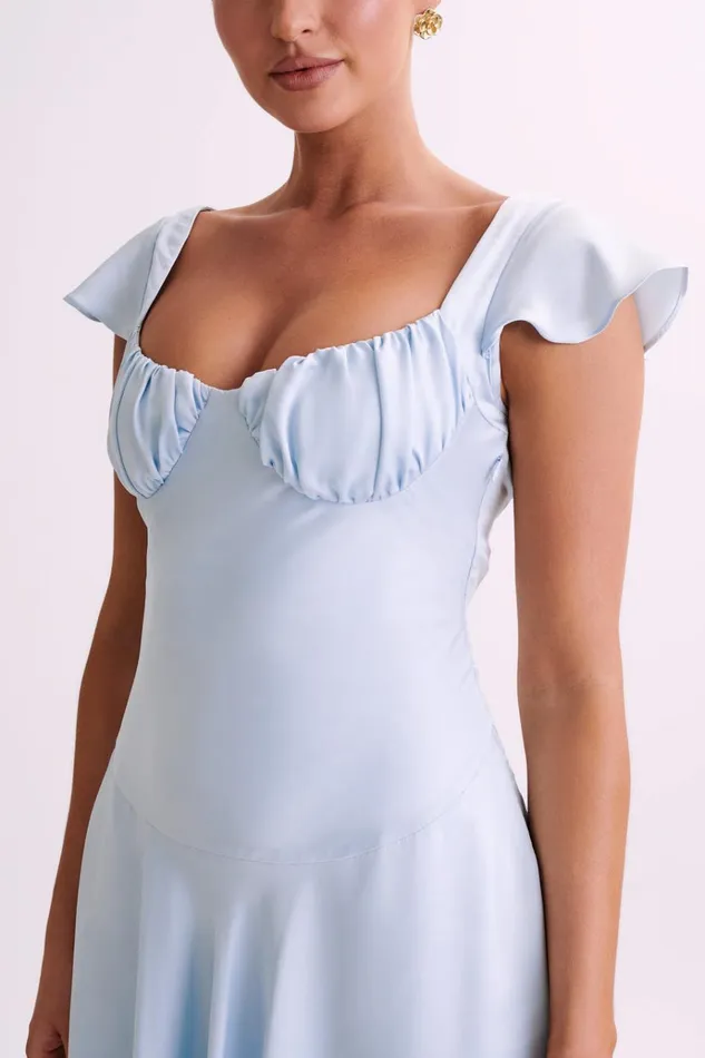 Dresses Women Meshki Carson Ruched Satin Mini Dress 8211 Powder Blue
