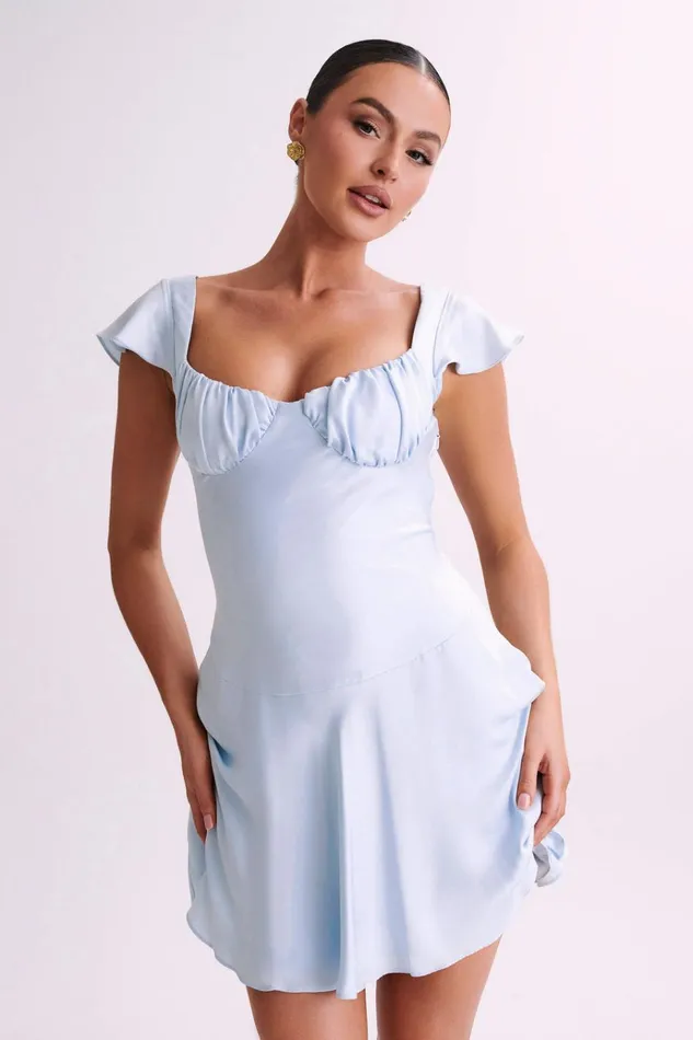 Dresses Women Meshki Carson Ruched Satin Mini Dress 8211 Powder Blue