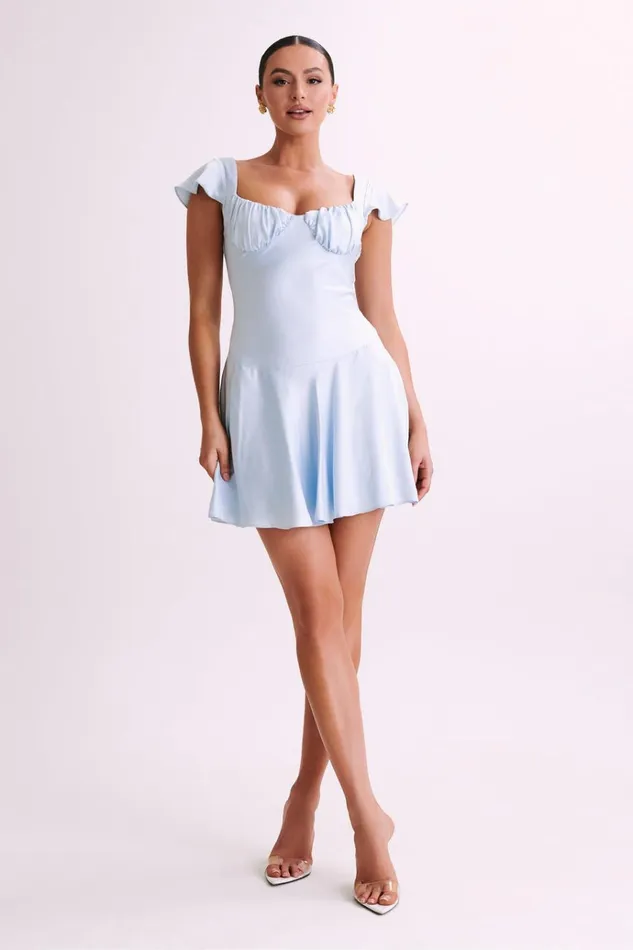 Dresses Women Meshki Carson Ruched Satin Mini Dress 8211 Powder Blue