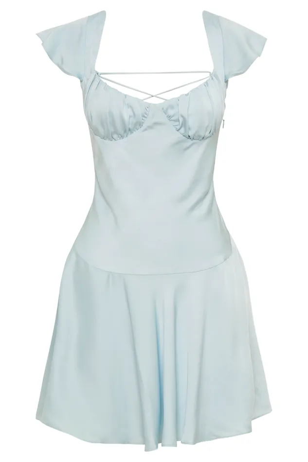 Dresses Women Meshki Carson Ruched Satin Mini Dress 8211 Powder Blue
