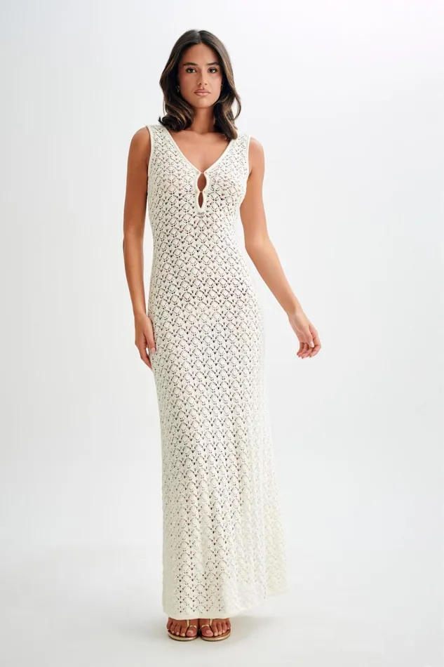 Dresses Women Meshki Carter Crochet Sleeveless Maxi Dress 8211 White
