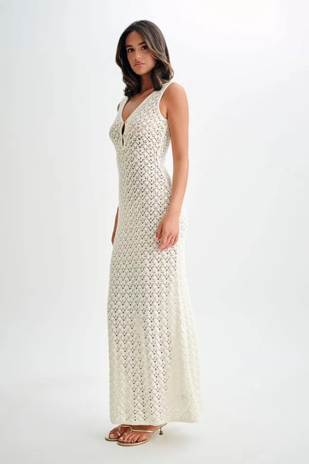 Dresses Women Meshki Carter Crochet Sleeveless Maxi Dress 8211 White