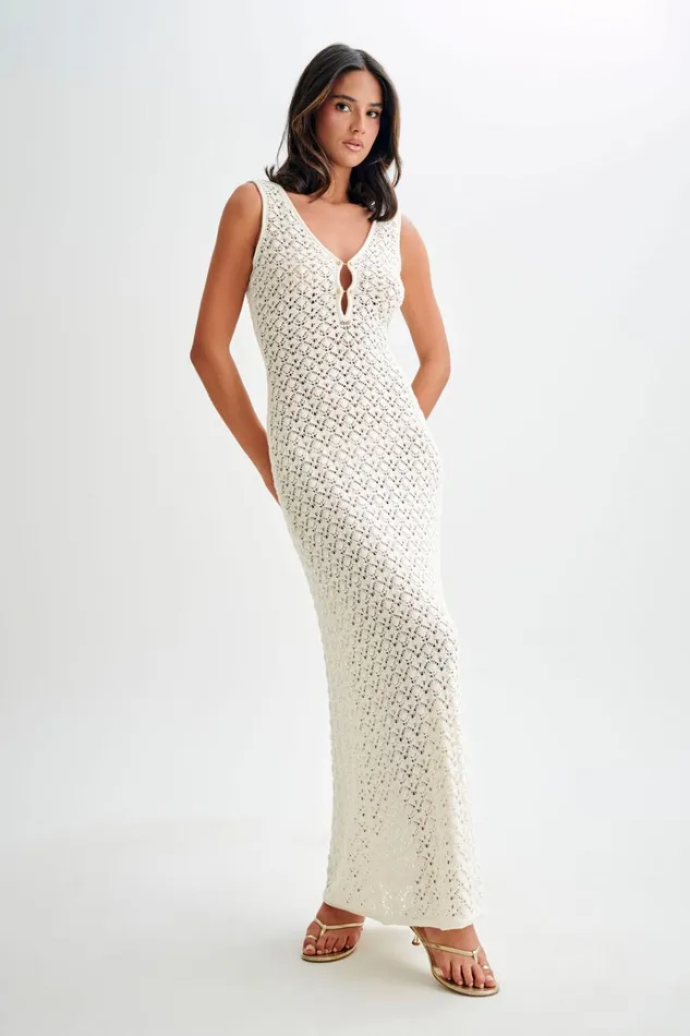 Dresses Women Meshki Carter Crochet Sleeveless Maxi Dress 8211 White