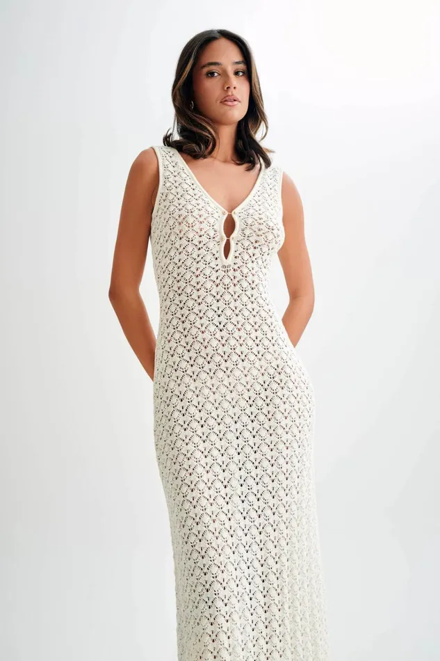 Dresses Women Meshki Carter Crochet Sleeveless Maxi Dress 8211 White