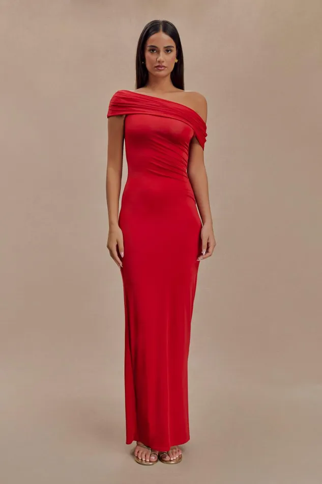 Dresses Women Meshki Cassandra Off Shoulder Slinky Maxi Dress 8211 Red