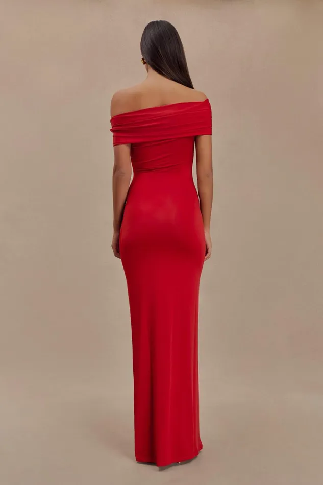 Dresses Women Meshki Cassandra Off Shoulder Slinky Maxi Dress 8211 Red
