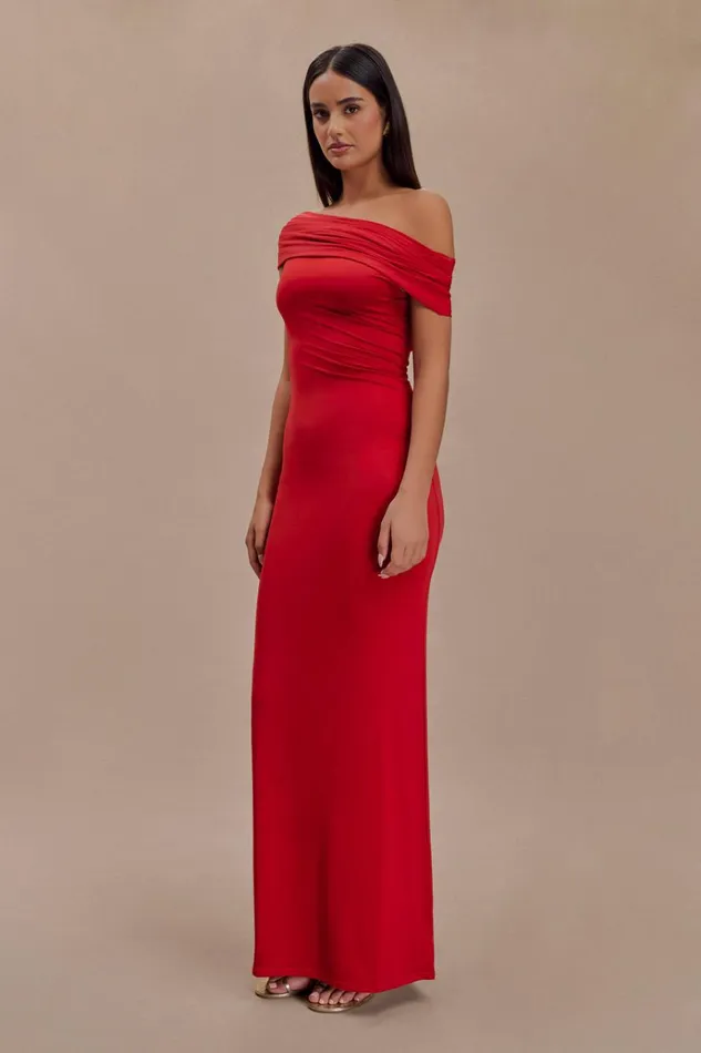 Dresses Women Meshki Cassandra Off Shoulder Slinky Maxi Dress 8211 Red