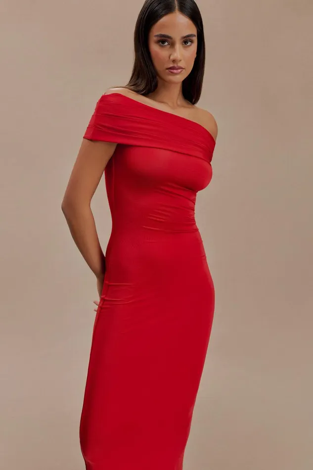 Dresses Women Meshki Cassandra Off Shoulder Slinky Maxi Dress 8211 Red