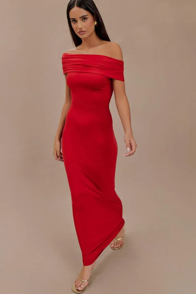 Dresses Women Meshki Cassandra Off Shoulder Slinky Maxi Dress 8211 Red