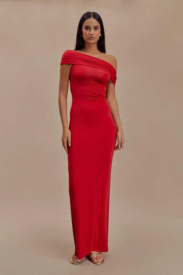 Dresses Women Meshki Cassandra Off Shoulder Slinky Maxi Dress 8211 Red