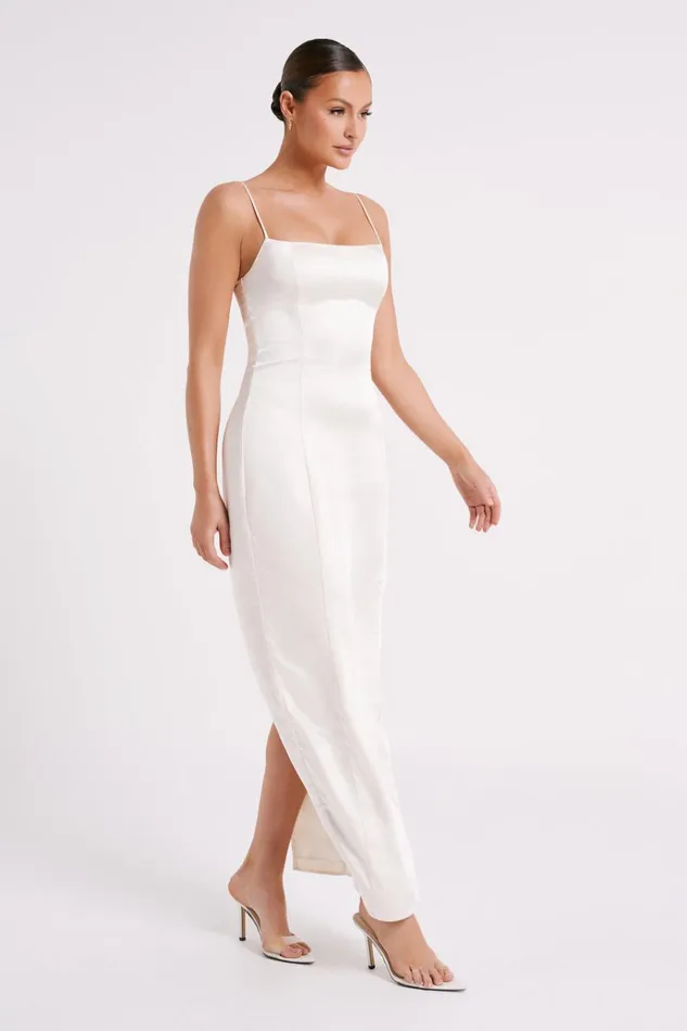 Dresses Women Meshki Chrisley Satin Maxi Dress With Split 8211 Ivory