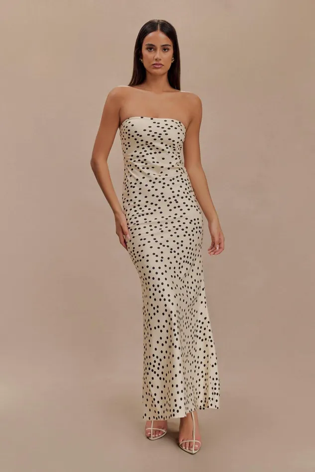 Dresses Women Meshki Claudette Strapless Satin Maxi Dress 8211 Polka Dot Print
