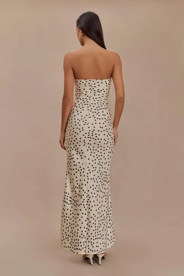 Dresses Women Meshki Claudette Strapless Satin Maxi Dress 8211 Polka Dot Print