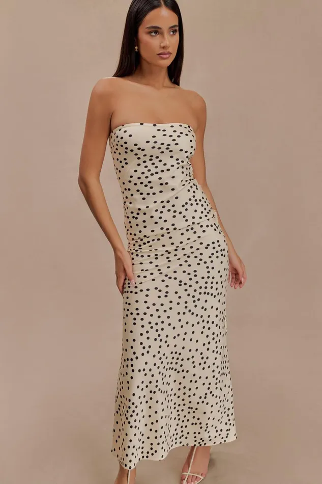 Dresses Women Meshki Claudette Strapless Satin Maxi Dress 8211 Polka Dot Print