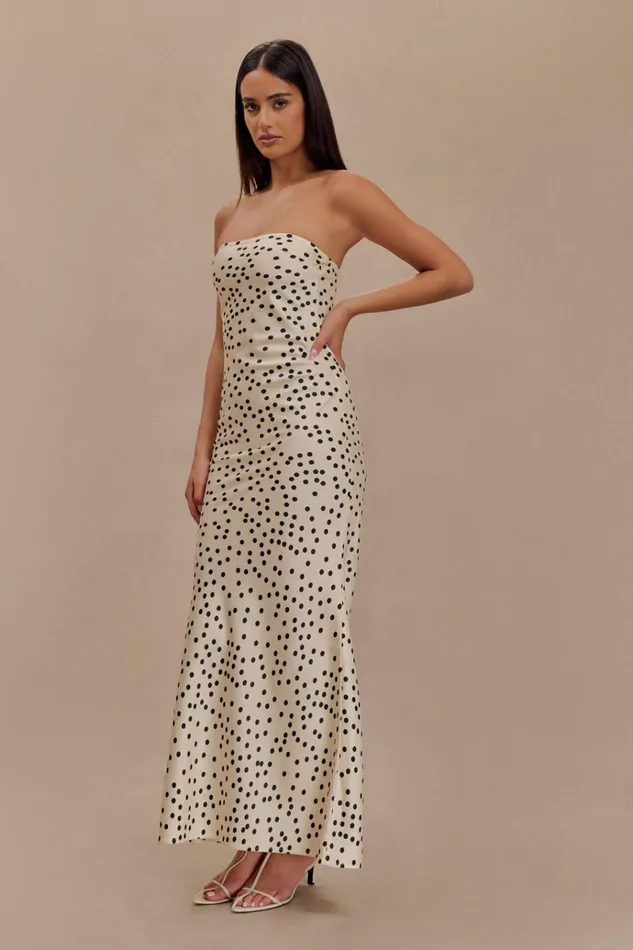 Dresses Women Meshki Claudette Strapless Satin Maxi Dress 8211 Polka Dot Print