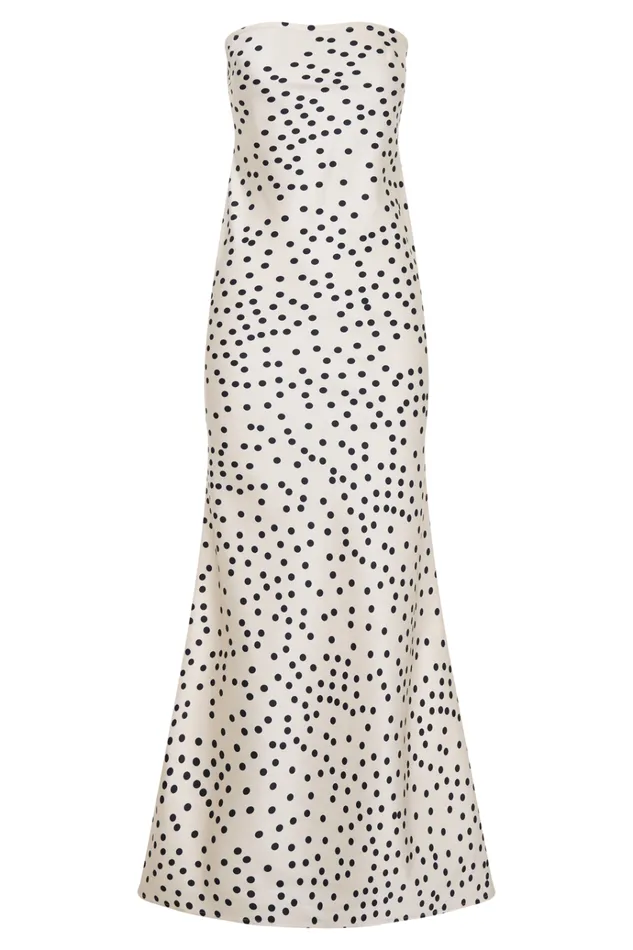 Dresses Women Meshki Claudette Strapless Satin Maxi Dress 8211 Polka Dot Print