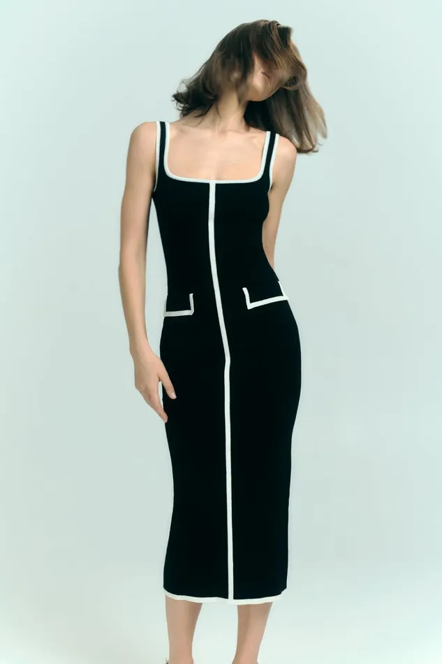 Dresses Women Meshki Eimear Contrast Knit Midi Dress 8211 BlackWhite