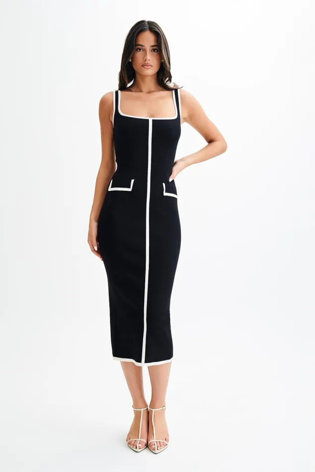 Dresses Women Meshki Eimear Contrast Knit Midi Dress 8211 BlackWhite
