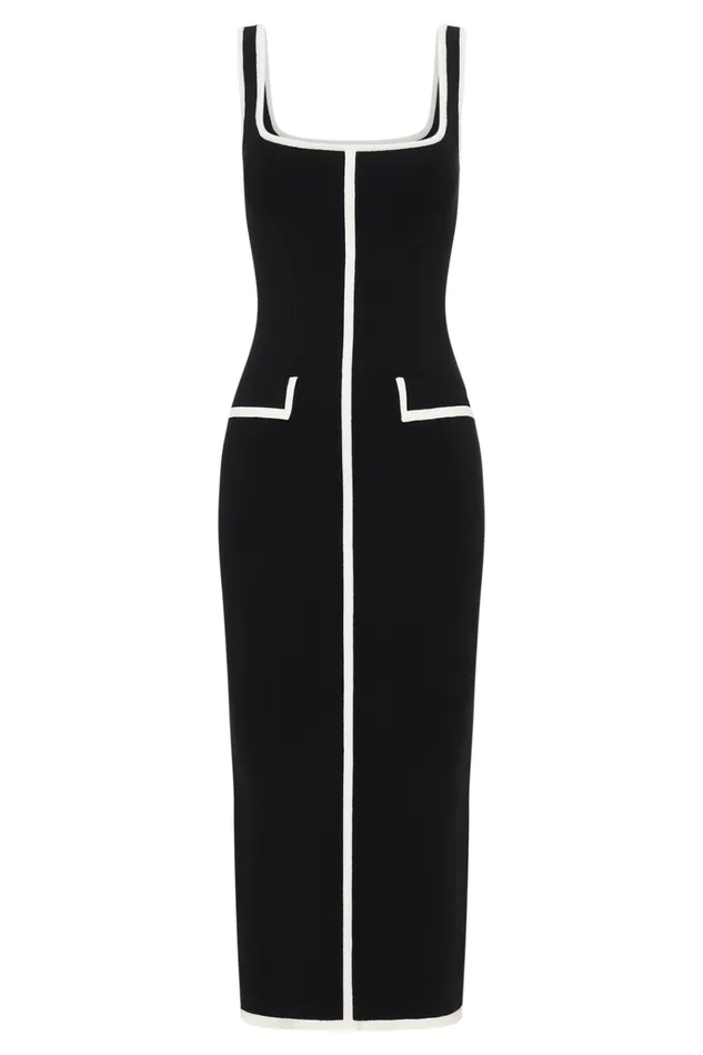 Dresses Women Meshki Eimear Contrast Knit Midi Dress 8211 BlackWhite
