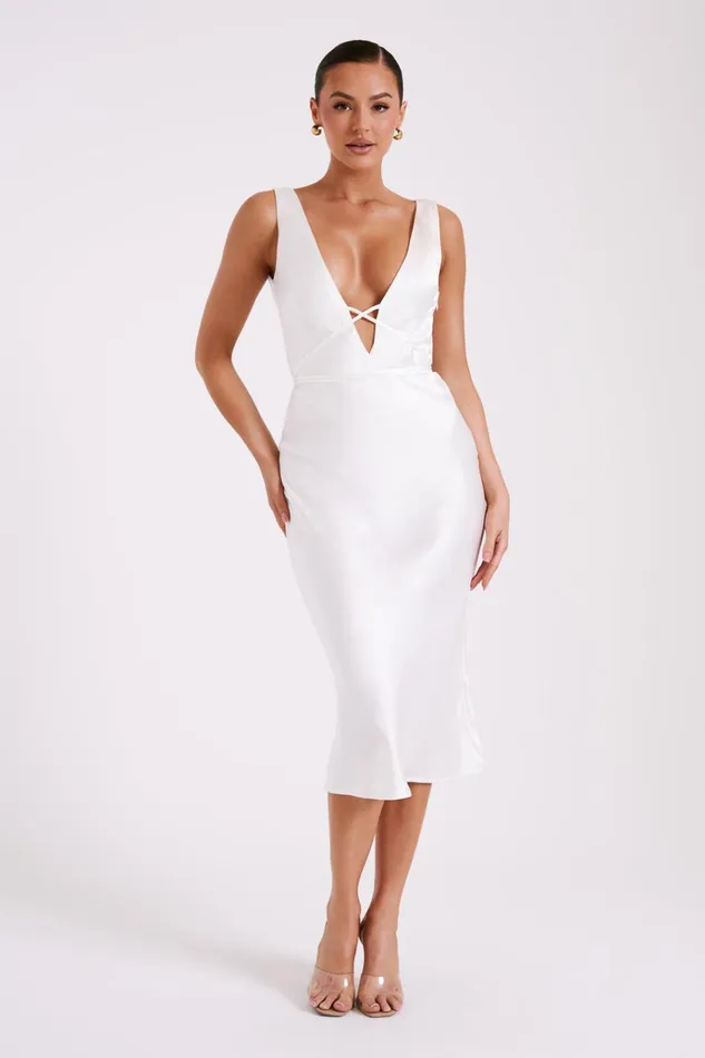 Dresses Women Meshki Elouise Tie Around Satin Midi Dress 8211 Ivory