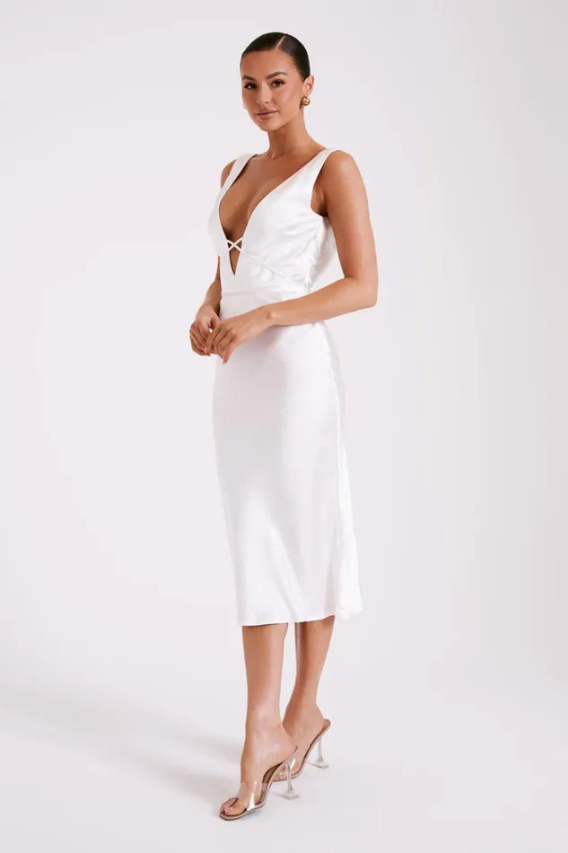 Dresses Women Meshki Elouise Tie Around Satin Midi Dress 8211 Ivory