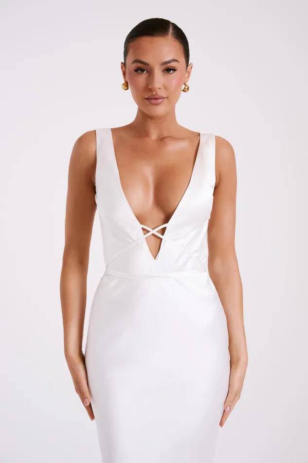 Dresses Women Meshki Elouise Tie Around Satin Midi Dress 8211 Ivory