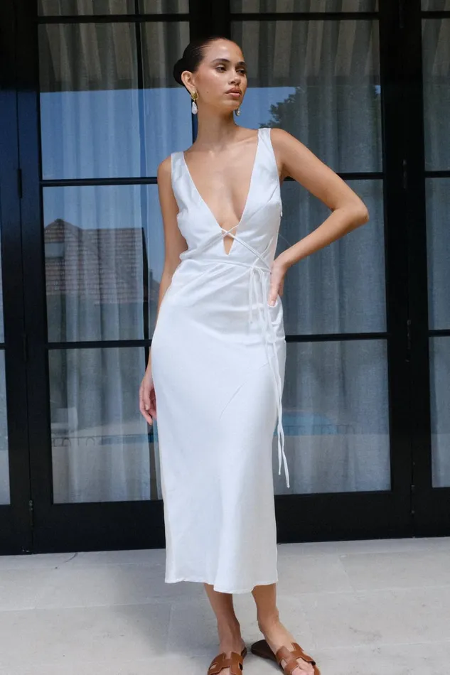 Dresses Women Meshki Elouise Tie Around Satin Midi Dress 8211 Ivory