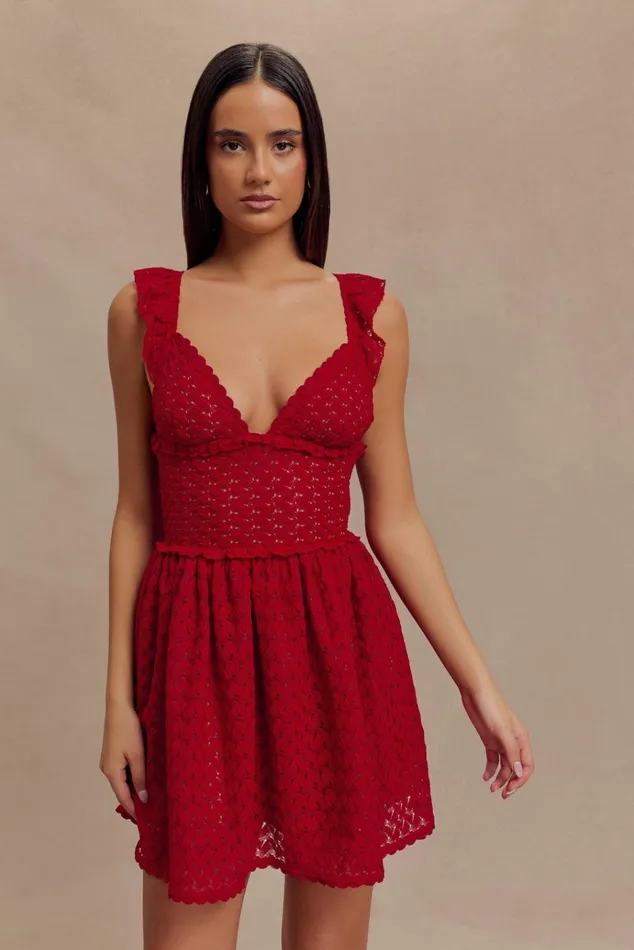 Dresses Women Meshki Ezra Lace Mini Dress 8211 Deep Red