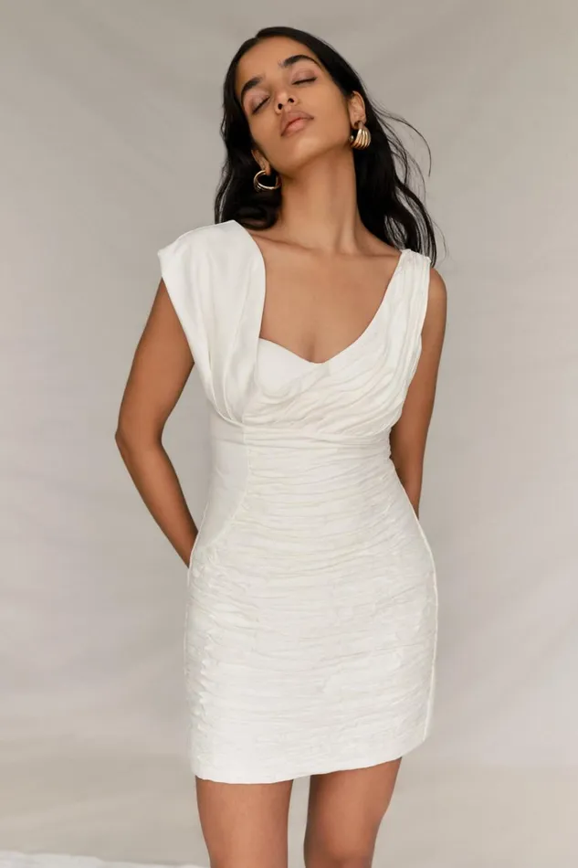 Dresses Women Meshki Farrah Structured Draped Mini Dress 8211 White