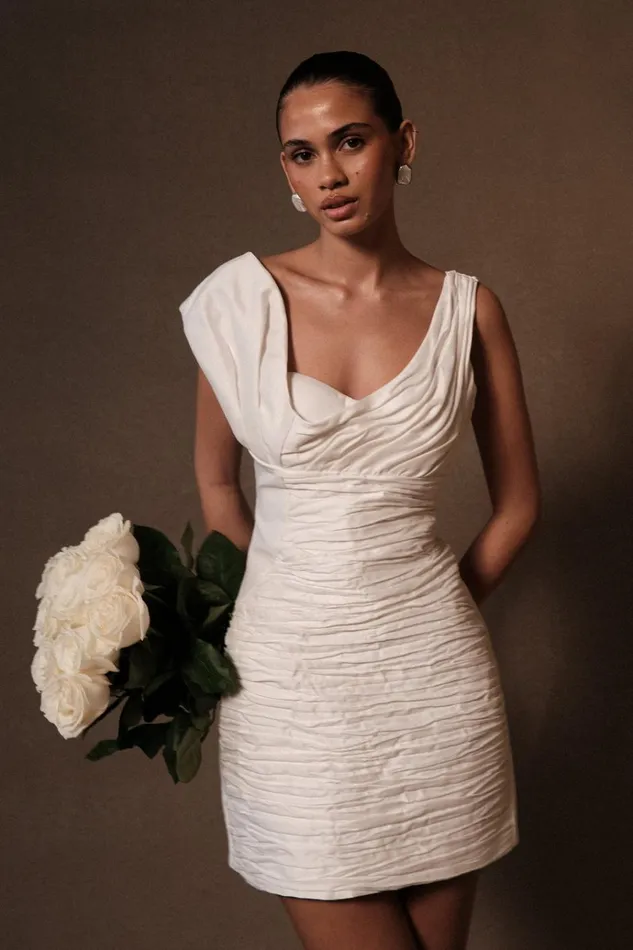 Dresses Women Meshki Farrah Structured Draped Mini Dress 8211 White