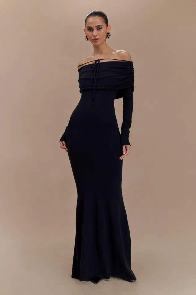 Dresses Women Meshki Georgiana Off Shoulder Knit Midi Dress 8211 Black