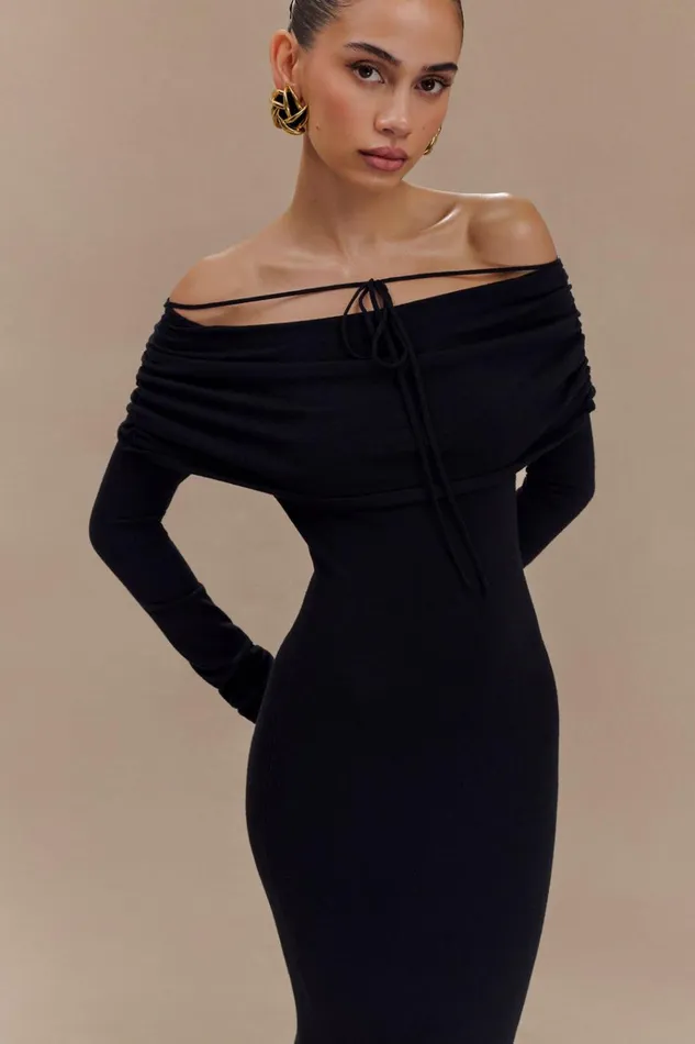 Dresses Women Meshki Georgiana Off Shoulder Knit Midi Dress 8211 Black