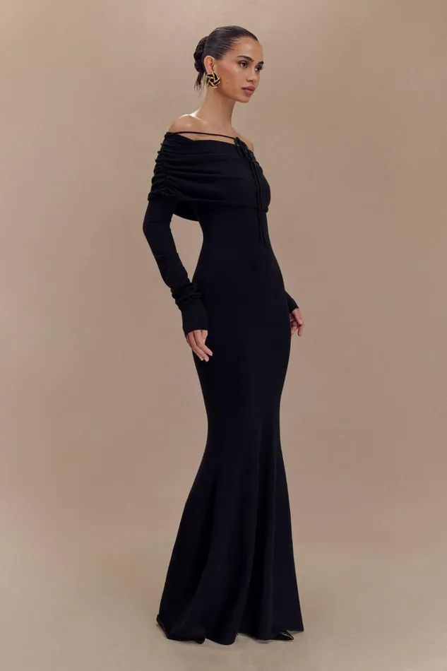 Dresses Women Meshki Georgiana Off Shoulder Knit Midi Dress 8211 Black