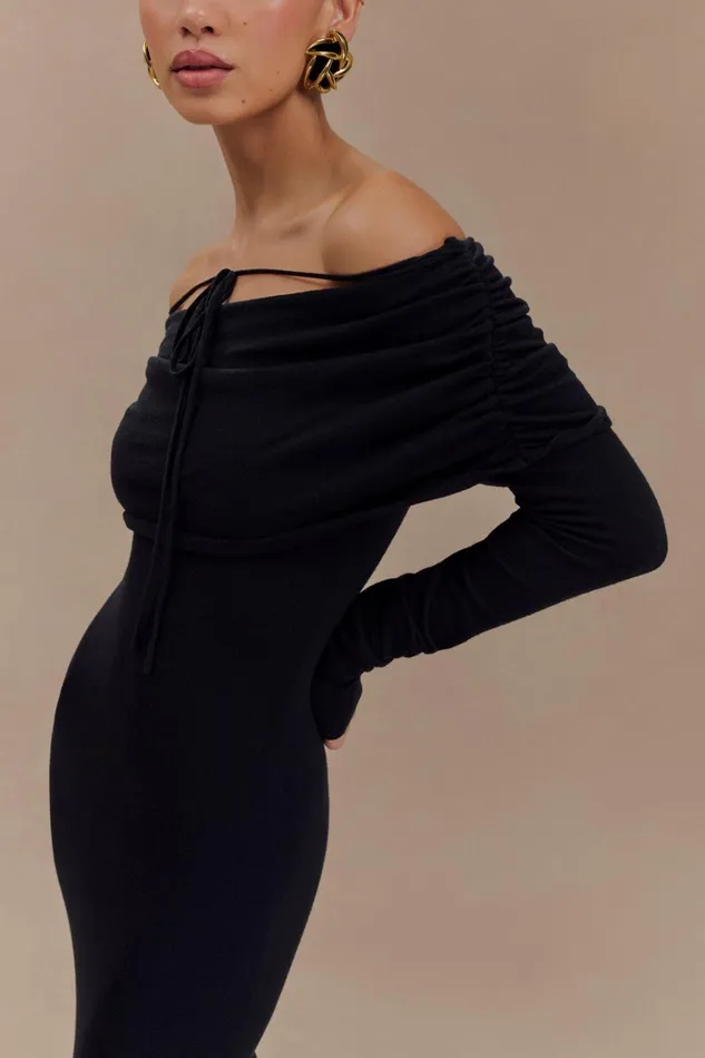 Dresses Women Meshki Georgiana Off Shoulder Knit Midi Dress 8211 Black