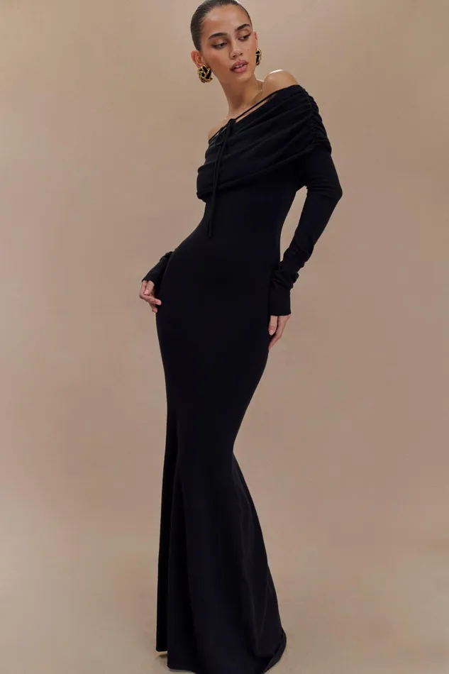 Dresses Women Meshki Georgiana Off Shoulder Knit Midi Dress 8211 Black