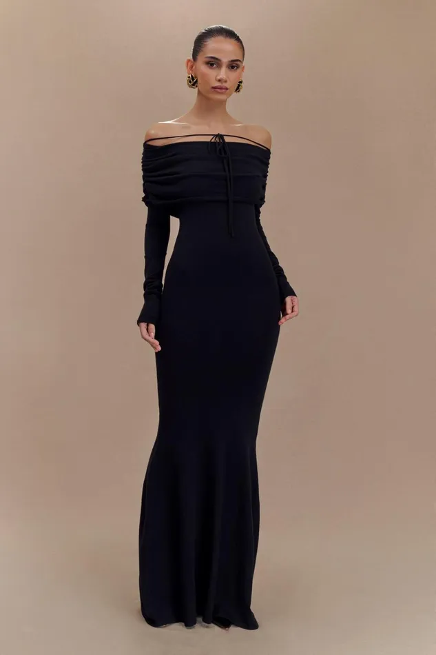 Dresses Women Meshki Georgiana Off Shoulder Knit Midi Dress 8211 Black