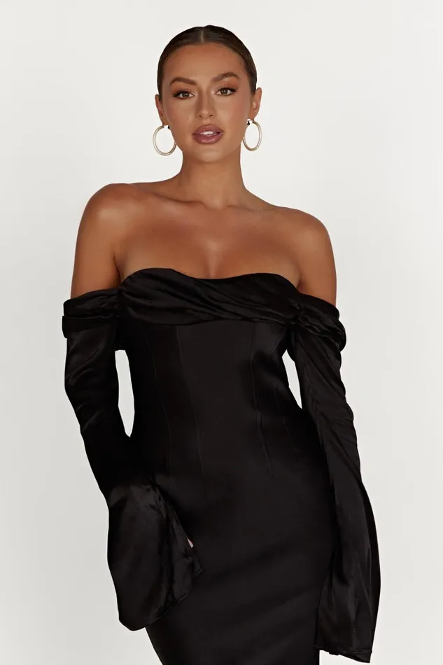 Dresses Women Meshki Giselle Off Shoulder Cowl Neck Maxi Dress 8211 Black