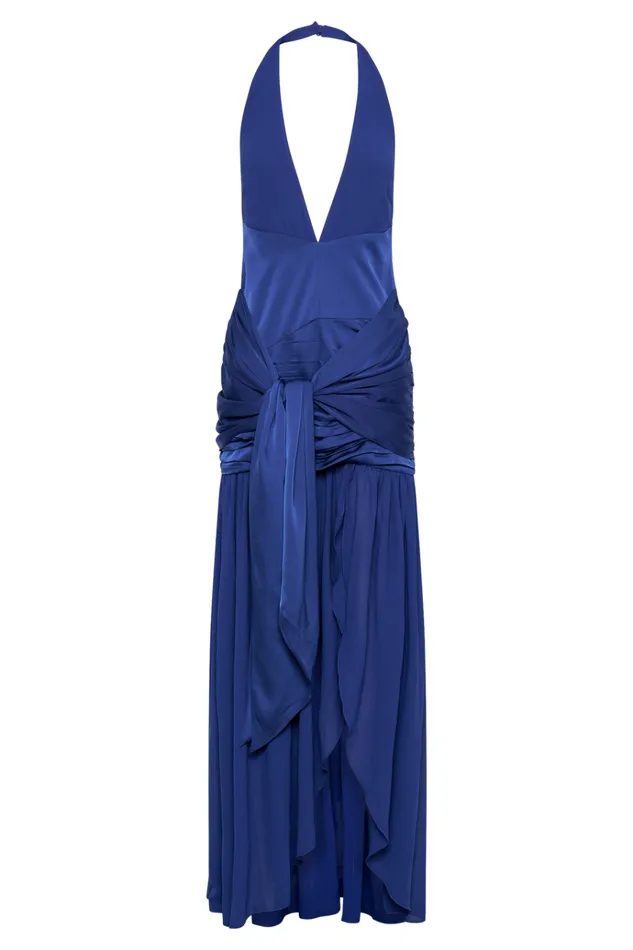 Dresses Women Meshki Graziana Satin Chiffon Plunge Maxi Dress 8211 Cobalt Blue
