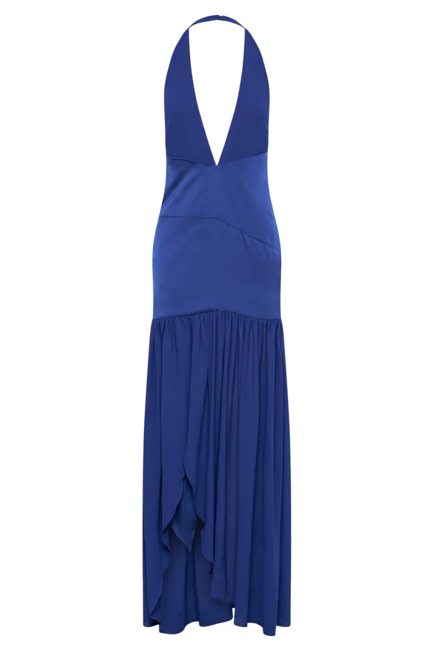 Dresses Women Meshki Graziana Satin Chiffon Plunge Maxi Dress 8211 Cobalt Blue